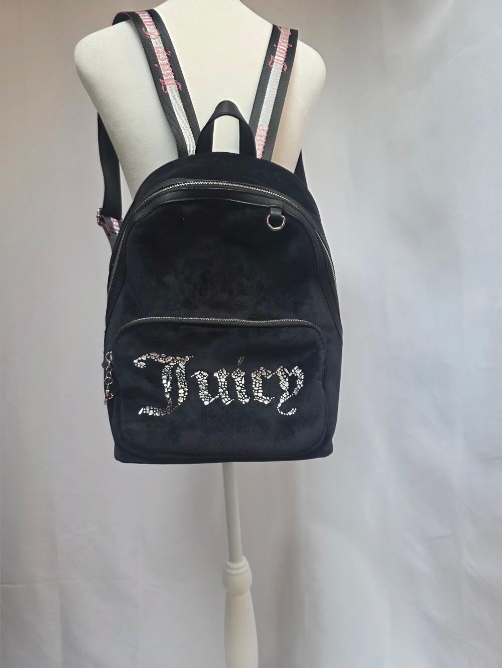 Juicy Couture Black Velour Rhinestone Mini Backpack Y2K 12x12x5